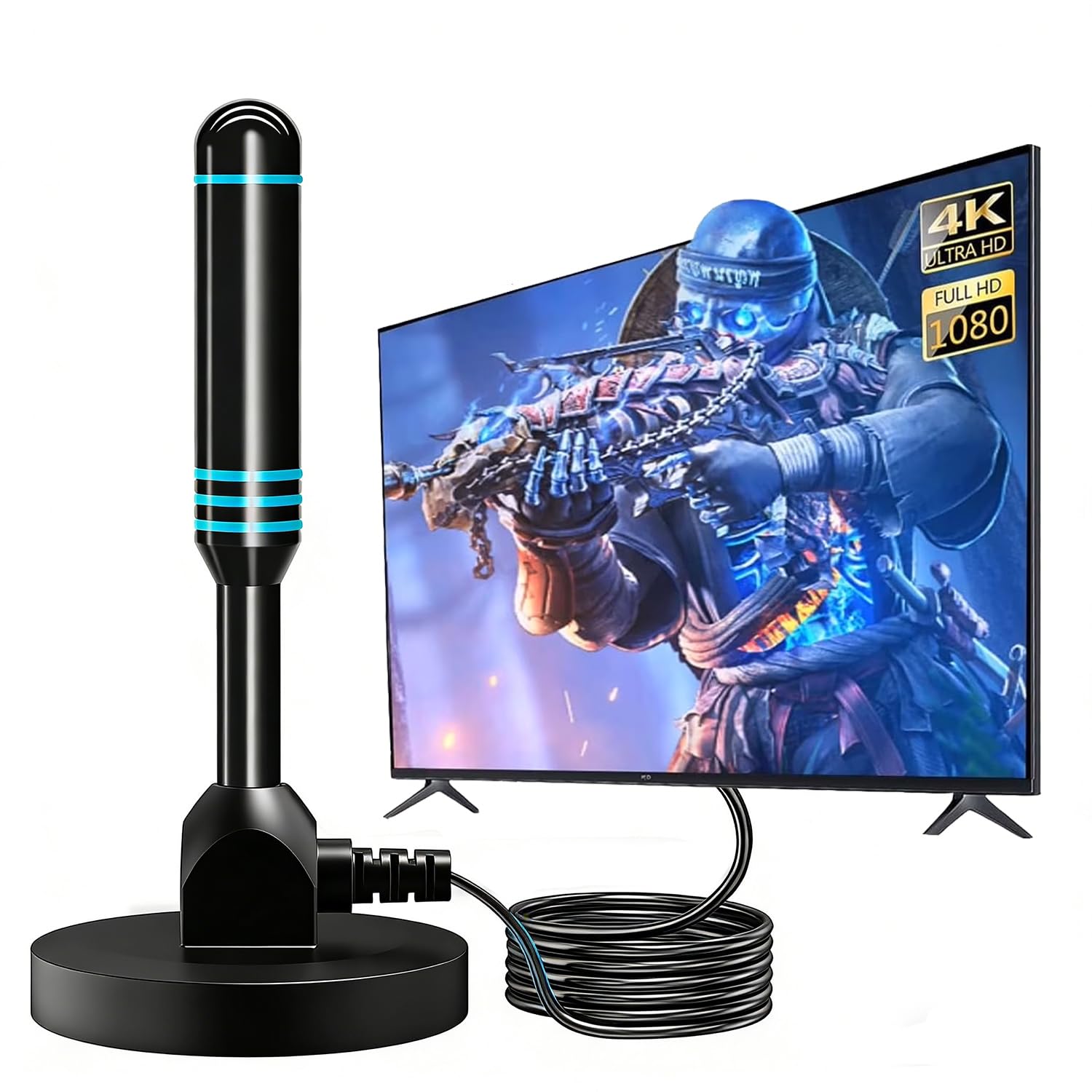 Antenna TV per interni, antenna digitale HDTV a lungo raggio da 280 miglia con base magnetica, ricezione 4K 1080p, nero, cavo coassiale da 5 m per Smart TV