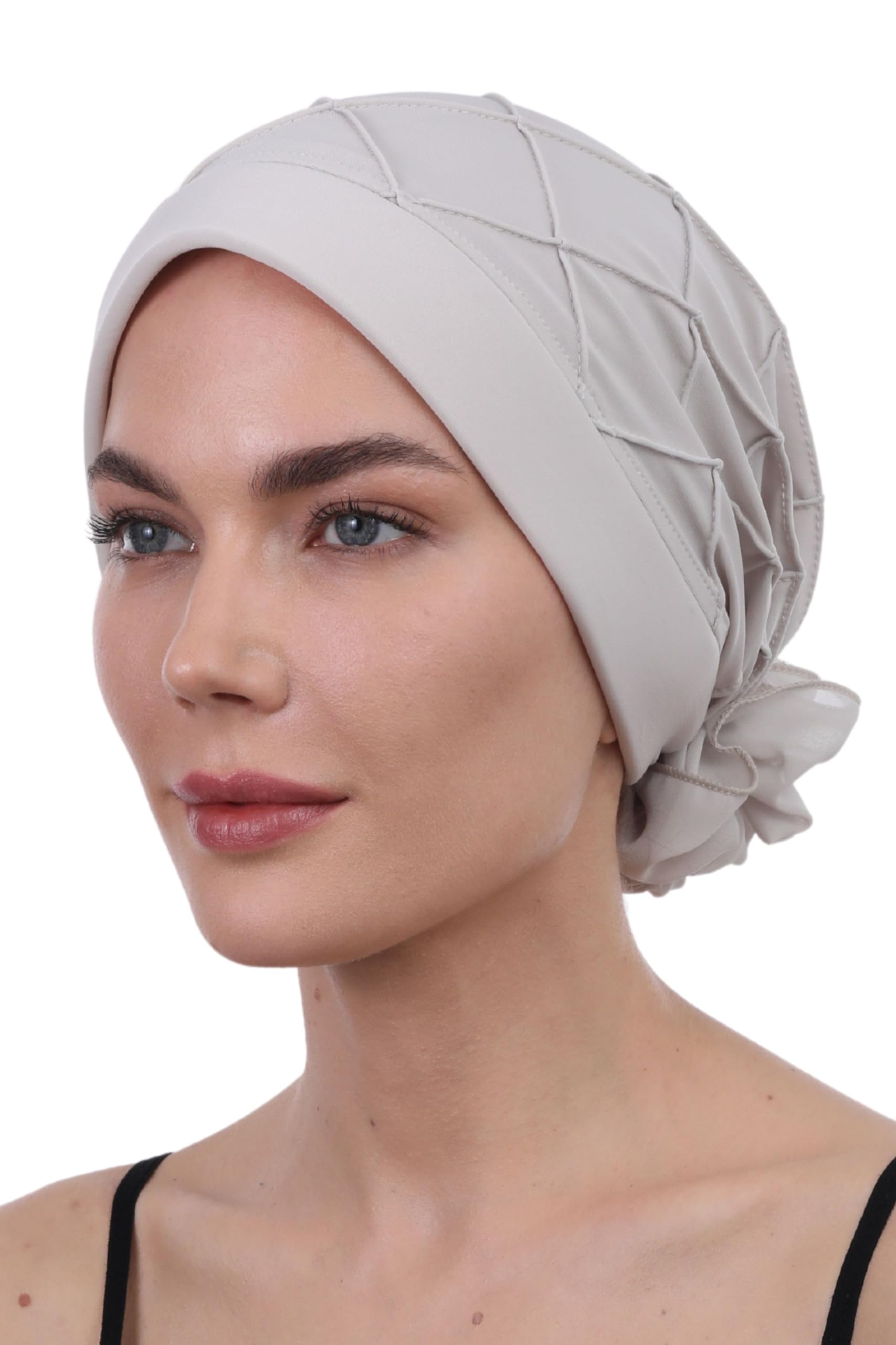 Deresina Headwear Women's Beige Deresina Chemo Headwear, Diamond Patterned Hat For Hair Loss, Cancer, Alopecia (Beige)