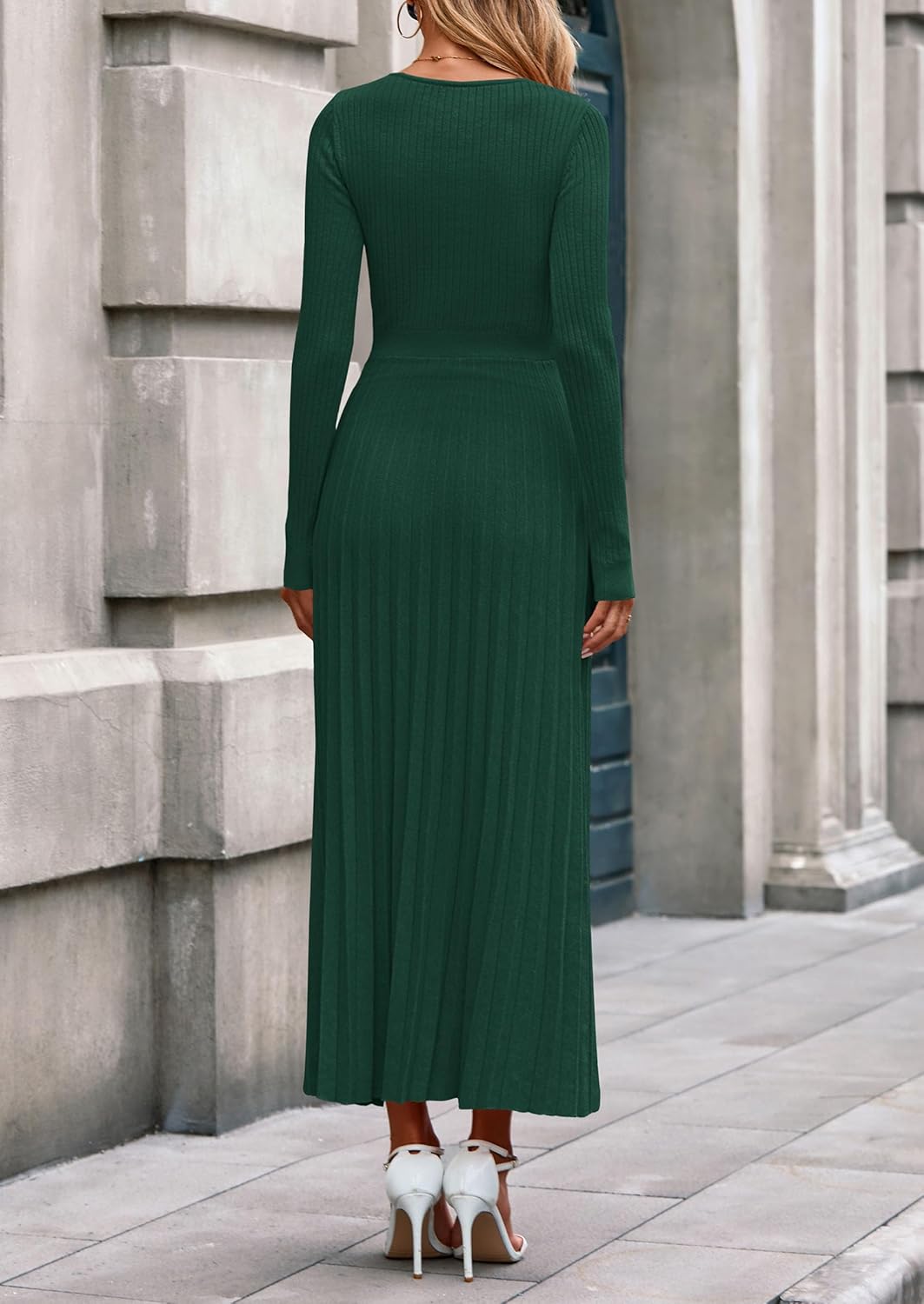 PRETTYGARDEN Women Sweater Dress Fall Fashion 2026 Long Sleeve V Neck Ribbed Knit Pleated A Line Elegant Maxi Winter Dresses - Image 5