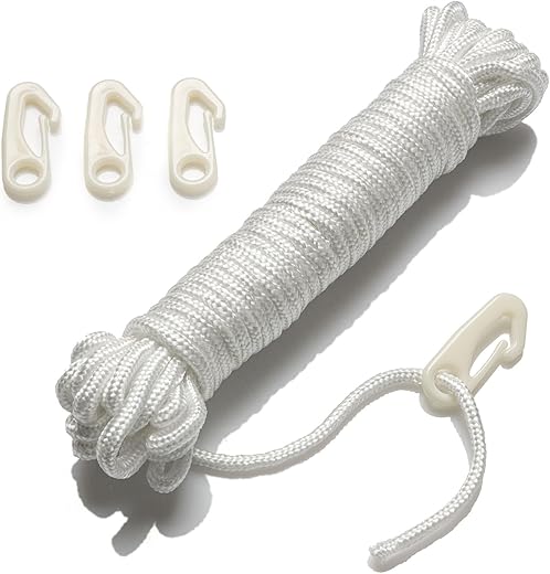 PHENO FLAGS 15m Fahnenseil für Fahnenmast mit Haken – hochwertiges Fahnenseil – 15 Meter langes Flaggenseil für den Outdoor-Einsatz