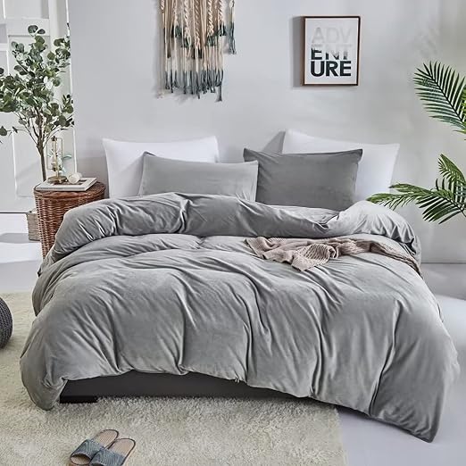 Forxiexie Grey Comforter Set Queen Gray Velvet Bedding