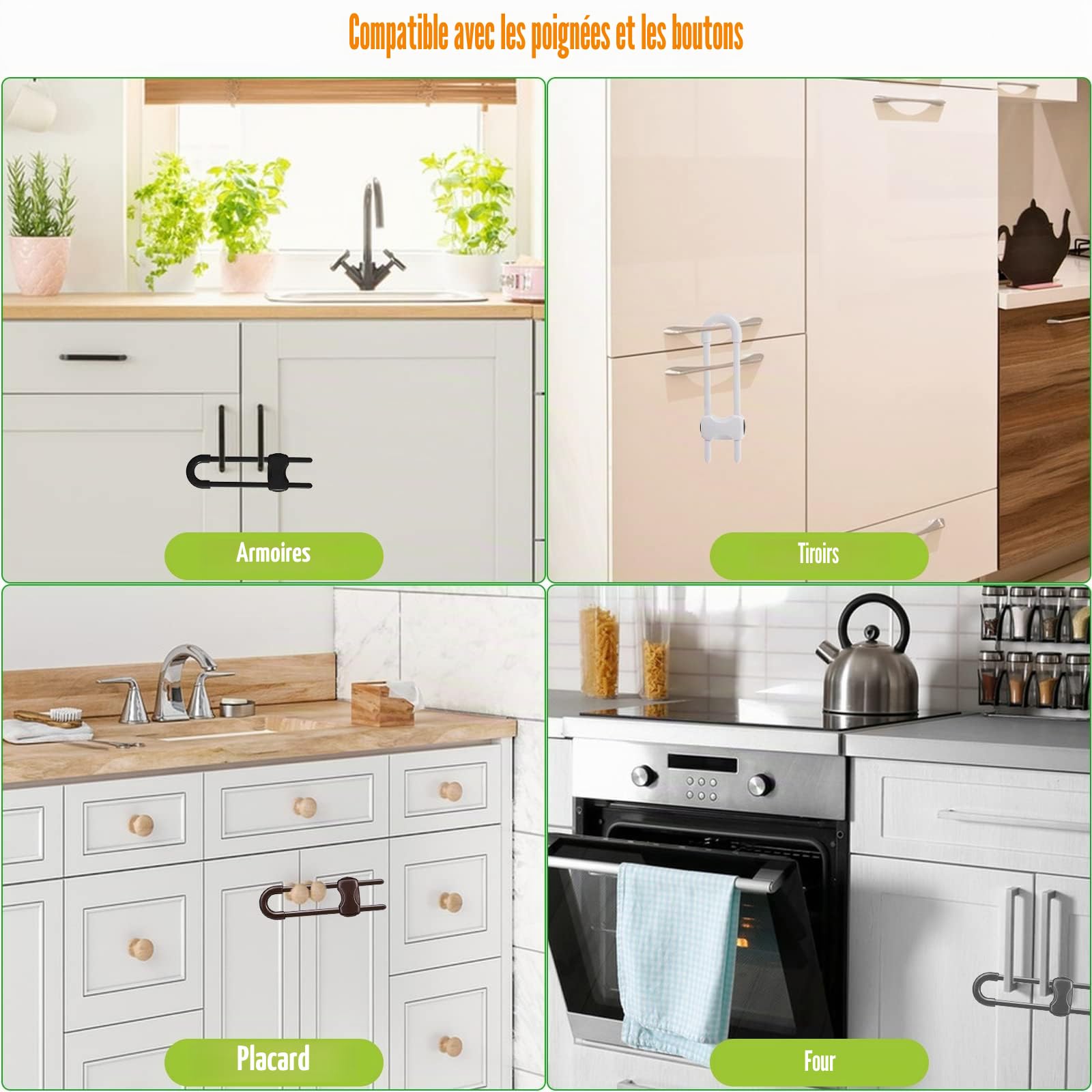 RUIJIE Bloc Porte Securite de Placard 4 Pièces Bebe , Sécurité Enfant Tiroir Armoires Verrous Cabinet , Protection Sécurite Domestique