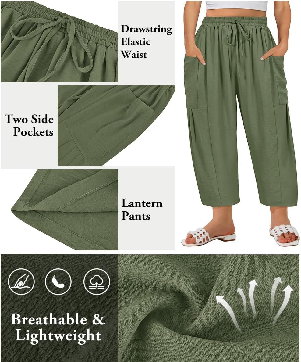TIYOMI Plus Size Pants for Women Summer Palazzo Harem Pants Drawstring Lightweight Pant with Pockets Loose Casual XL-5XL - Image 5