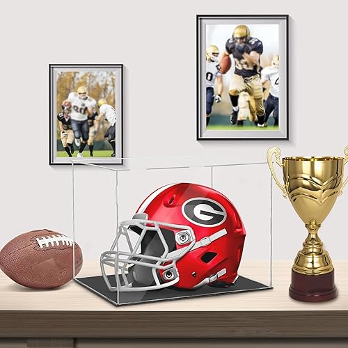 Miniatura 2 de Vitrina de casco de fútbol de tamaño completo, vitrina de acrílico de autoensamblaje con base de soporte de protección negra, protección UV