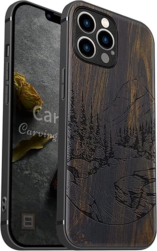 Miniatura 10 de Carveit Funda magnética de madera para iPhone 12 Pro madera natural y TPU suave negro a prueba de golpes, funda de madera única y elegante