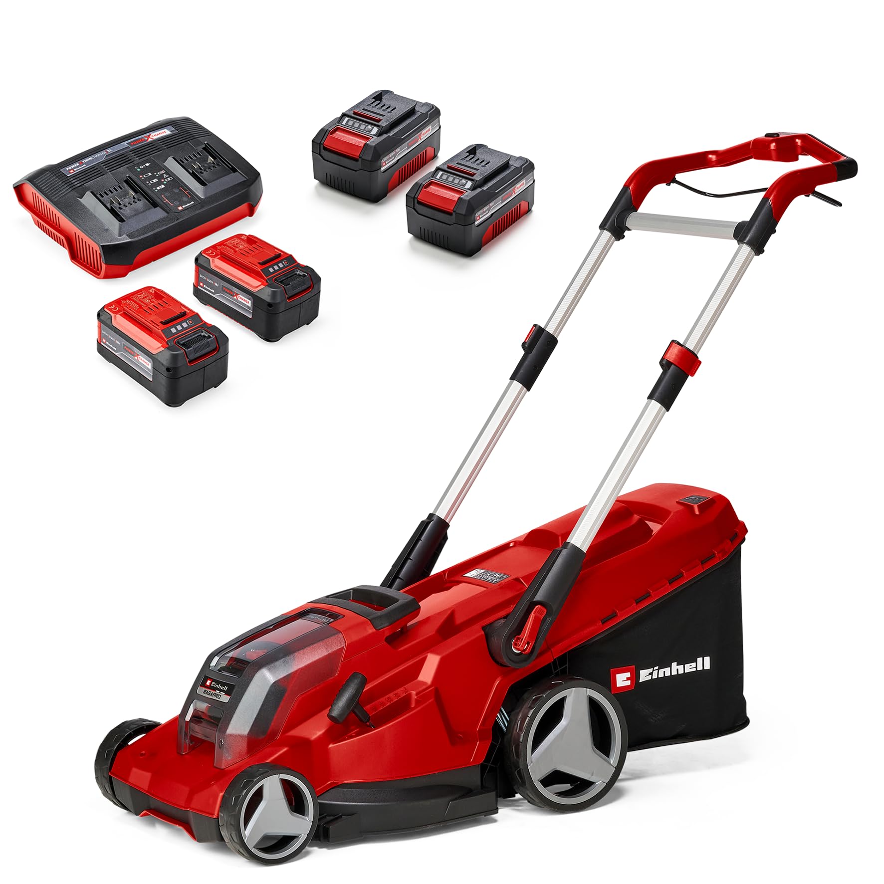 Einhell Rasarro 36/42 Cordless Lawnmower Kit Power X-Change (36 V, 42 cm Cutting Width, up to 725 m², Brushless, 50 L Collection Basket, Mulching Function, Includes 2 x 5.2 Ah Batteries, 2 x 4.0 Ah