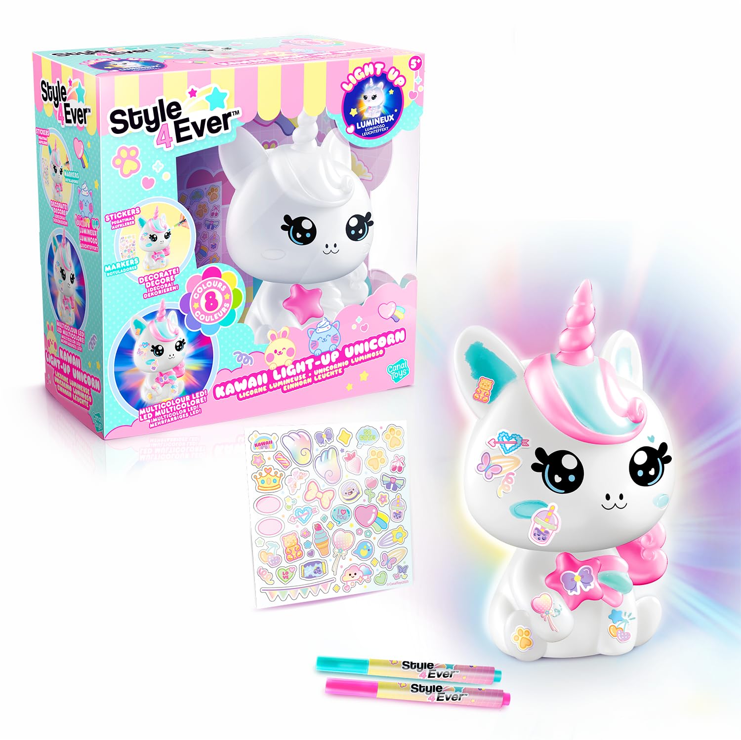 Canal Toys - Style 4 Ever - Licorne Y2K DIY Lumineuse À Décorer - Édition Collector Pour Enfants - Loisirs Créatifs Avec Stickers Et Feutres Pour Customiser Sa Licorne Multicolore - OFG 293