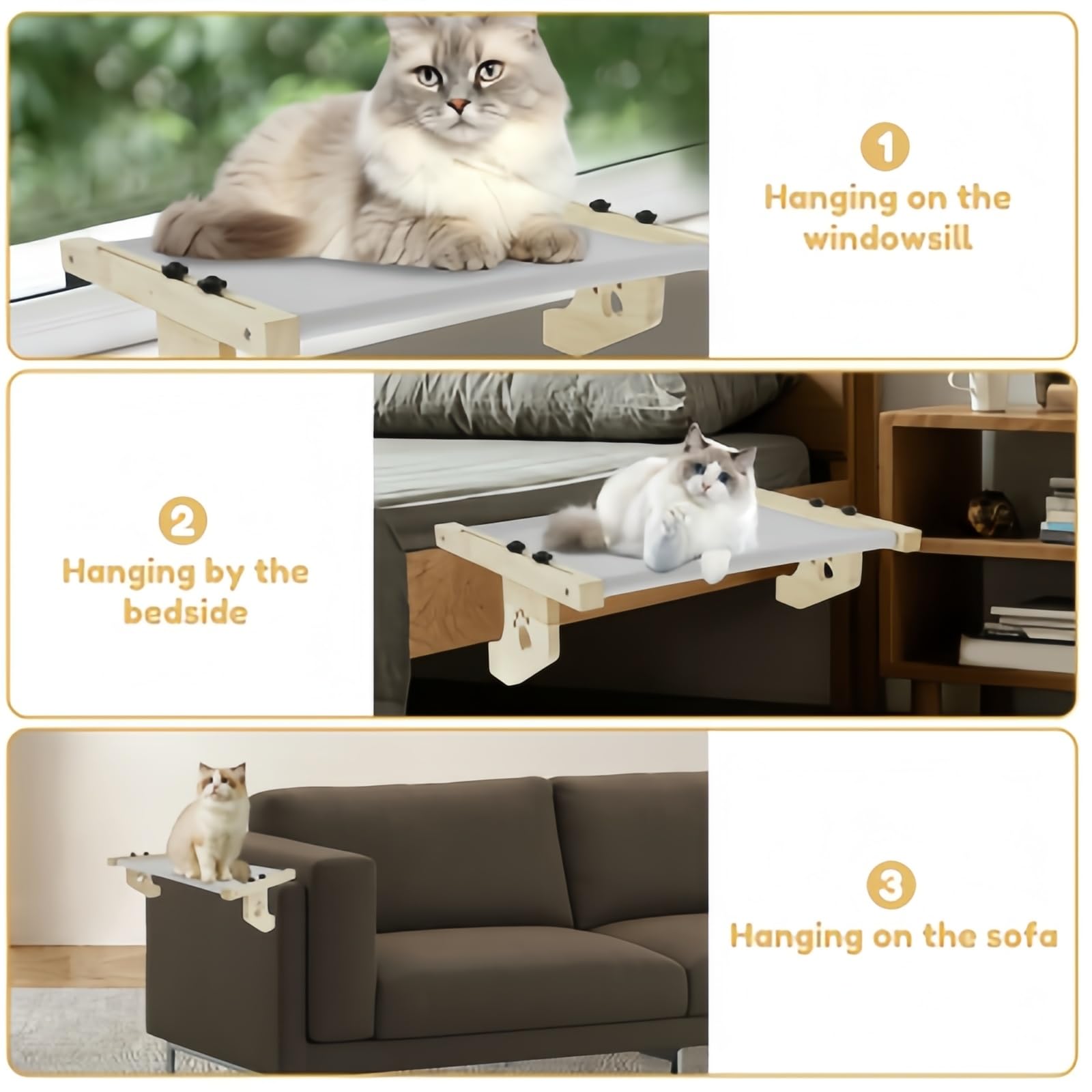 Hamac à fenêtre en bois pour animal domestique, lavable, respirant, perchoir à suspendre pour chatons et petits animaux domestiques (A-1 (53,8 x 38,1 x 17,5 cm)