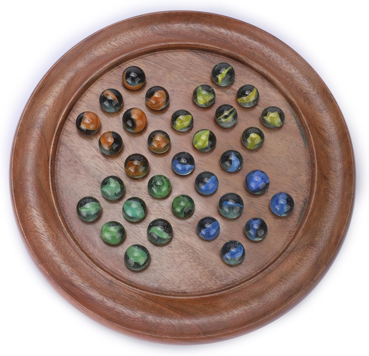 SWACRAFT Wooden Solitaire Board Game with Multicolour Marbles, Vintage Style, Family Fun, Home Décor, 22.86 cm Dia