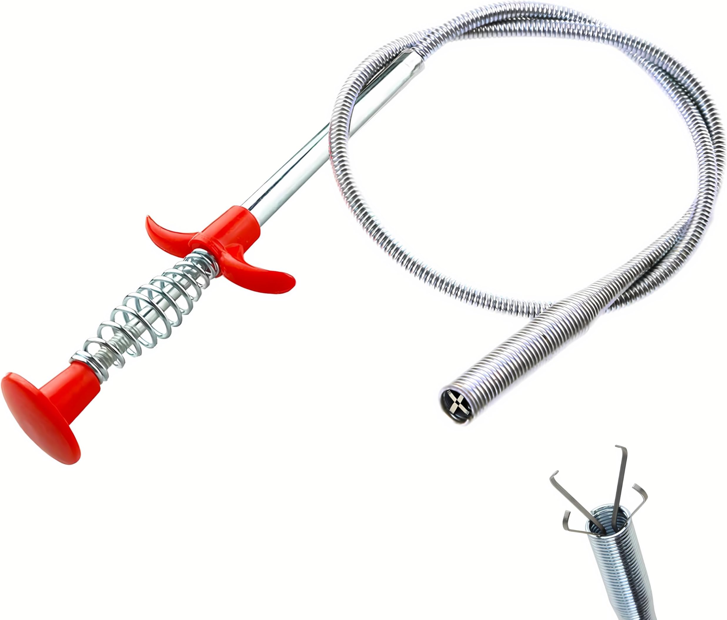 - Flexible Drain Clog Remover Tool, Extra Long Plumbing Snake Hair Catcher with 4-Prong Grabber Claw, Heavy-Duty Spring Reacher for Kitchen Sink, Bathroom Tub, Sewer & Dropped Items (24 inch)