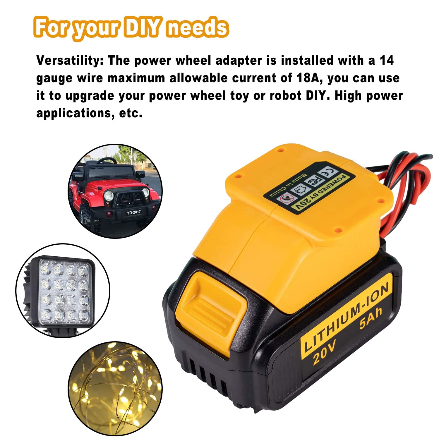 Adaptador de batería para Dewalt 20V batería 18V Dock conector de alimentación de calibre 14 robótica