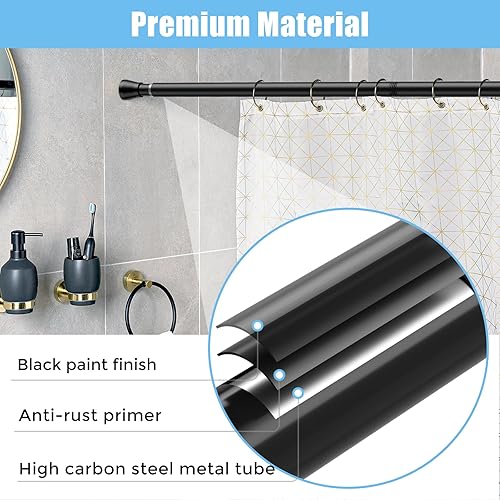Miniatura 3 de AIZESI Barra de cortina de ducha pequeña ajustable de 34 a 59 pulgadas, nunca se oxida y antideslizante, barra de ducha corta sin perforaciones,