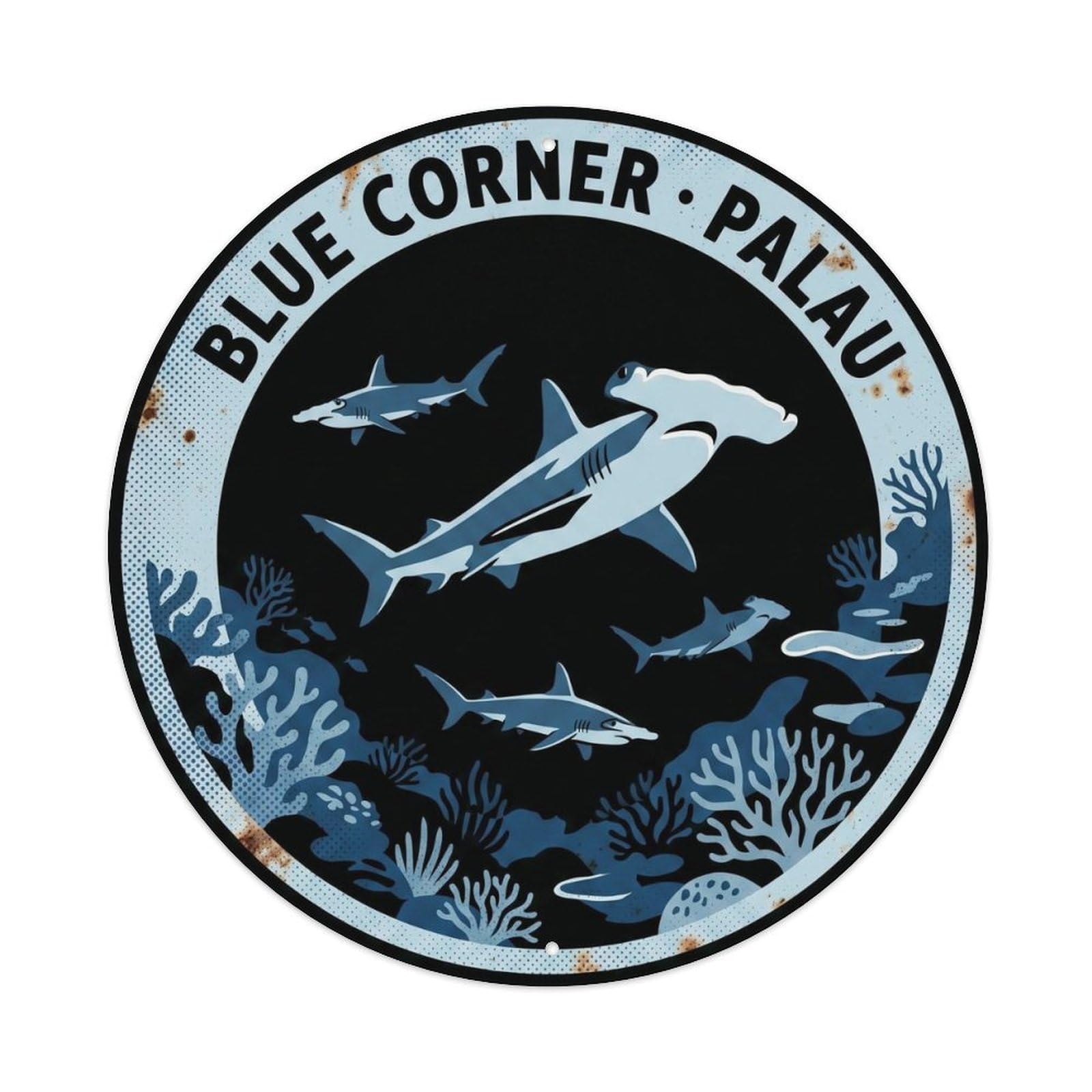 Olyhtr 8X8inch Classic Style Hammerhead Palau Blue Corner Reef Travel Midnight Retro Metal Tin Sign