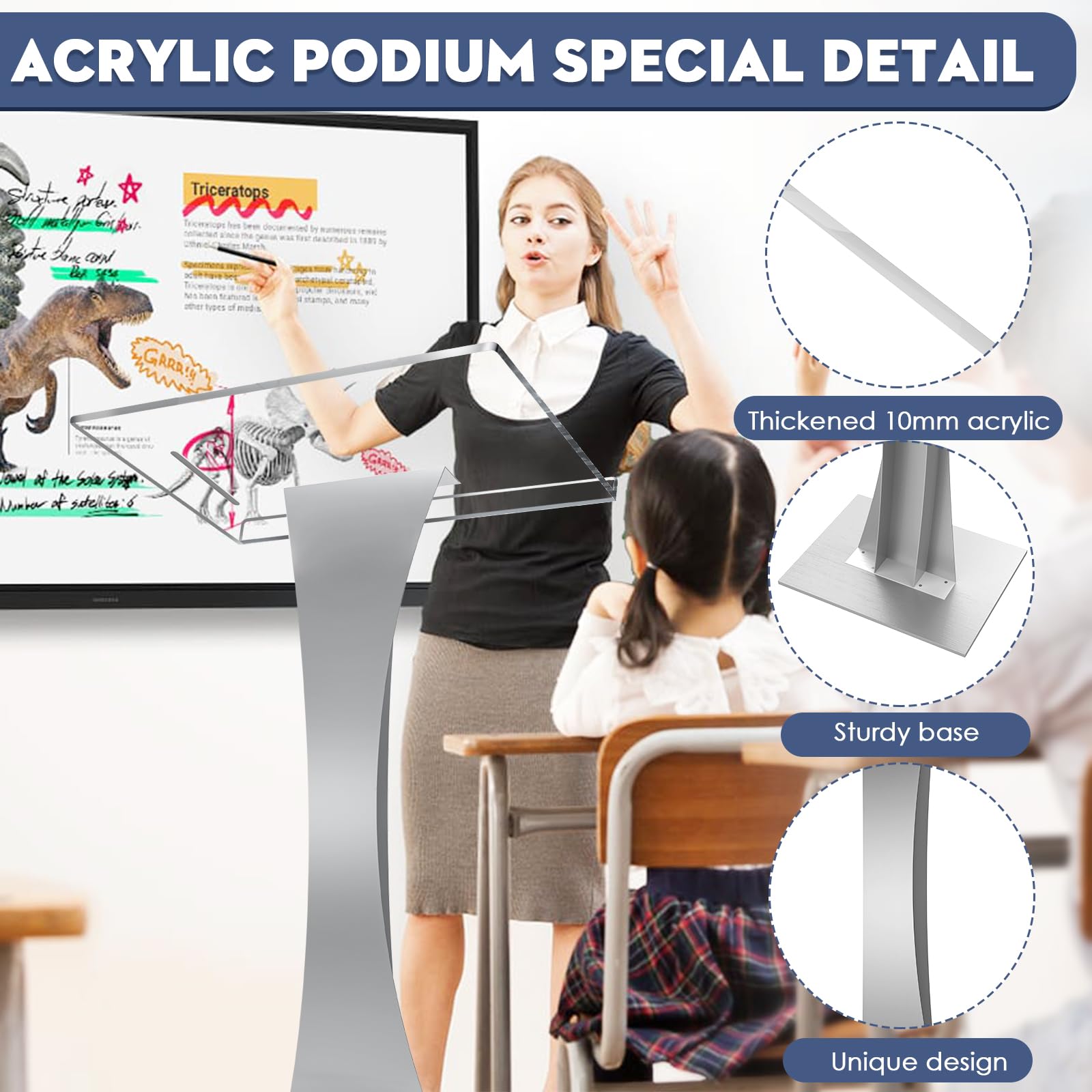 Afitdon Podium en acrylique avec fond stable et fente pour stylo, chaire d'église avec plateforme de lecture en acrylique de 10 mm d'épaisseur, support de podium pour église, conférence, mariage,