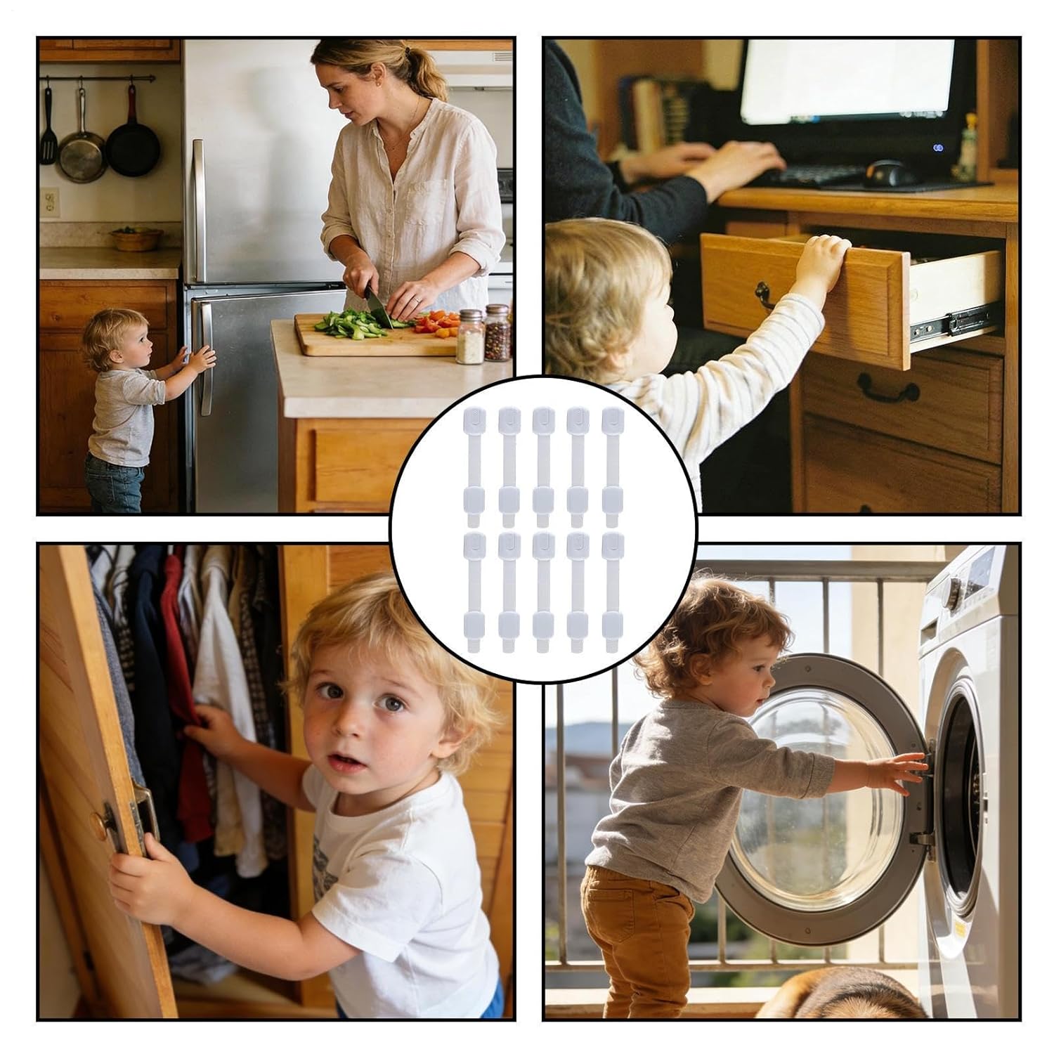 Child Cabinet Safety Locks,10-piece Keyless Locking Stopper | Child Safety Locks for Cabinets,for Refrigerator Furniture Doors Toilet Oven Closet Freezer Kitchen Dresser