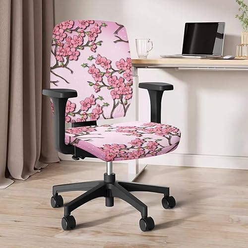 Miniatura 4 de Funda para silla de oficina con diseño de flor de cerezo, fundas elásticas para sillas de oficina, funda antipolvo para silla de escritorio, funda