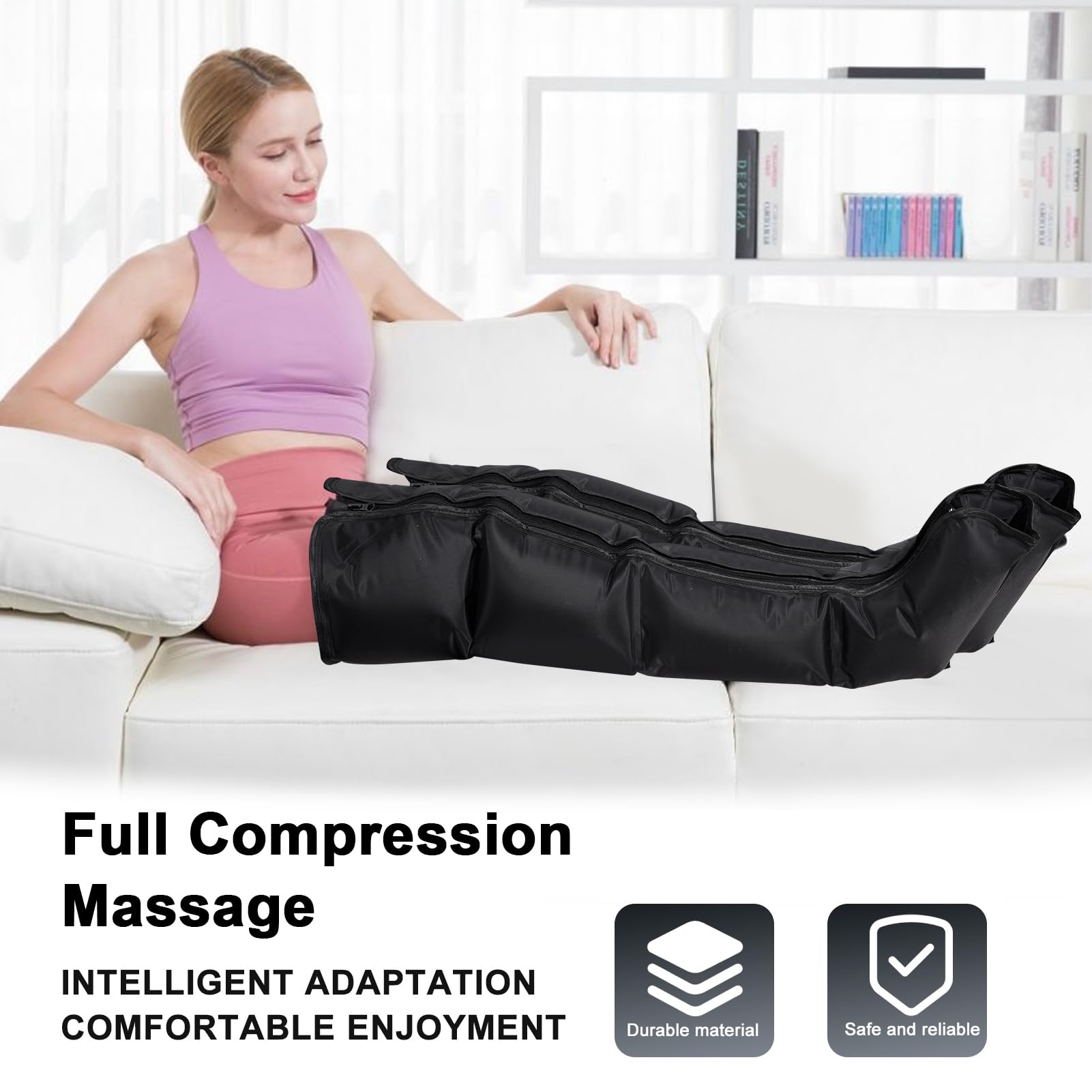 Dispositivo di drenaggio linfatico – Massaggiatore per gambe | Stivali a compressione con 4 camere d'aria | 30 – 240 mmHg pressione | Timer da 1 – 30 minuti | Massaggio per donne e anziani | Allevia
