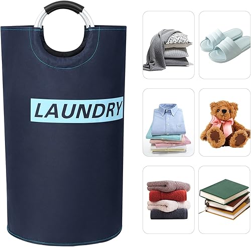 Miniatura 5 de Cesta grande para ropa sucia de 82 litros, impermeable, plegable, plegable, alta ropa, bolsa de ropa, plegable, color azul marino