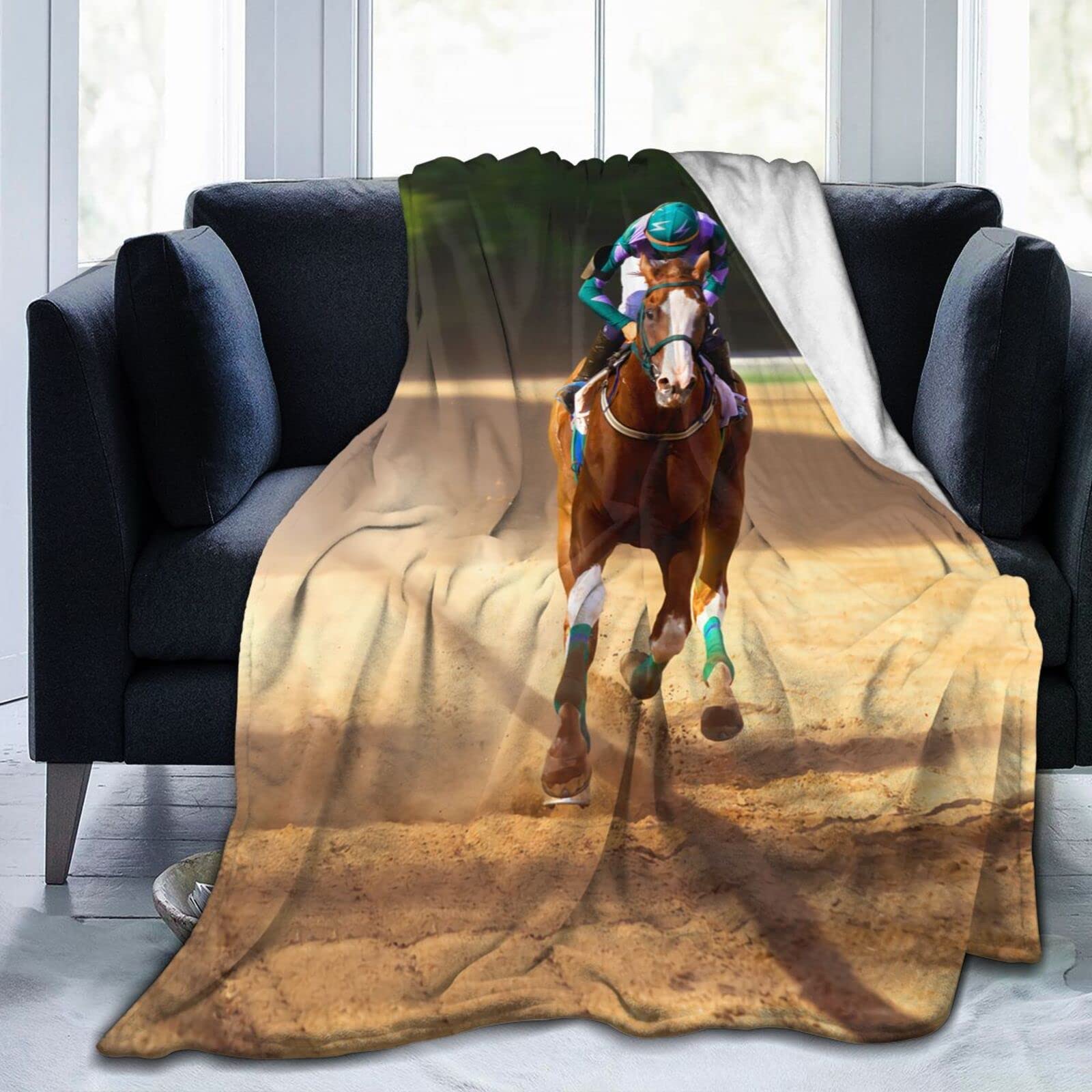 Lsjuee Funny Horse Throw Blanket Soft Cozy Lightweight Blankets Cute Animal Horses Flannel Blanket for Sofa Couch Bed Office 80"X60"