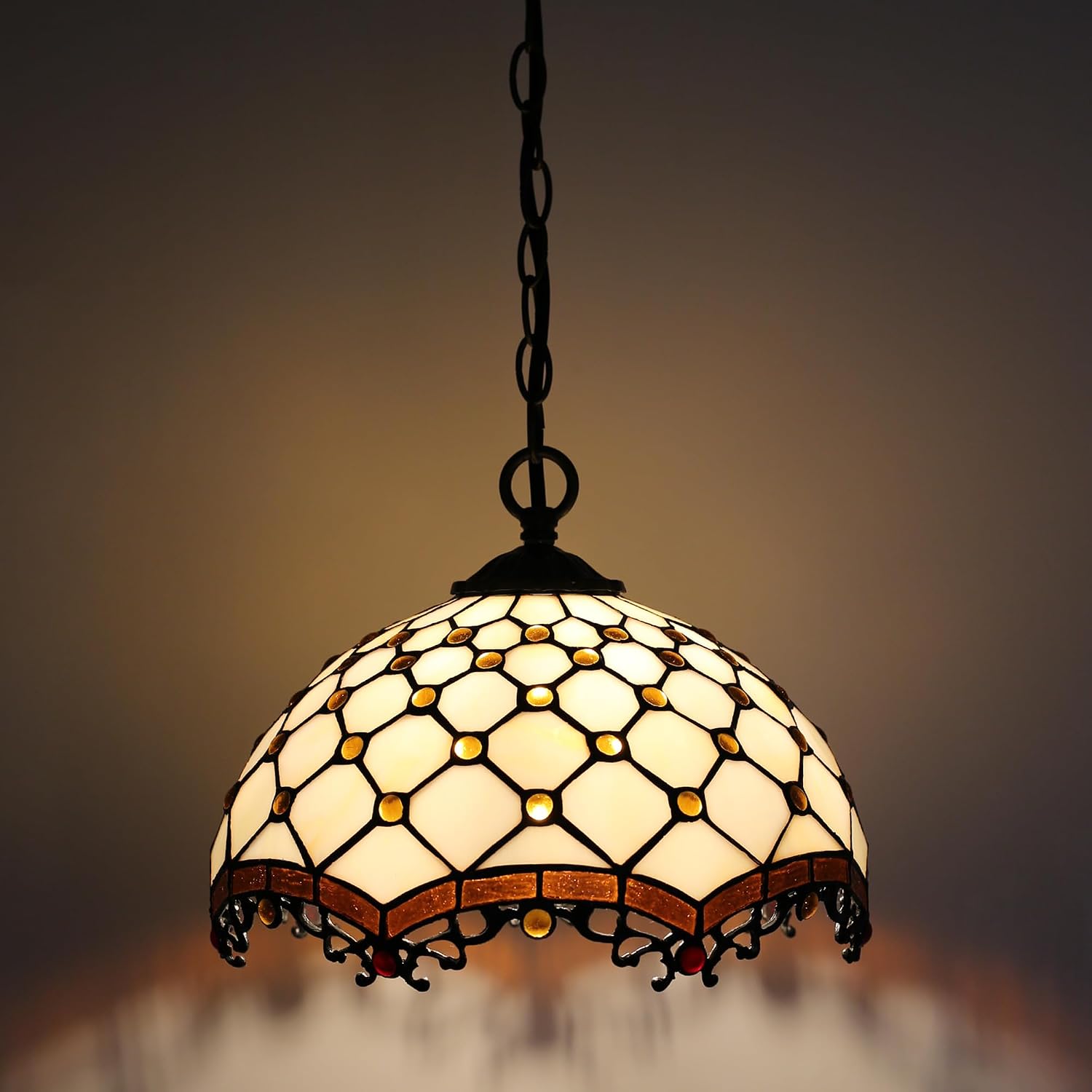 Tiffany Pendant Light Plug-in Stained Glass Hanging Lamp 12”x12”x181” Phoenix Tail Swag Light Decorative Vintage Lighting for Dining Room Living Room Kitchen Hallway Bedroom