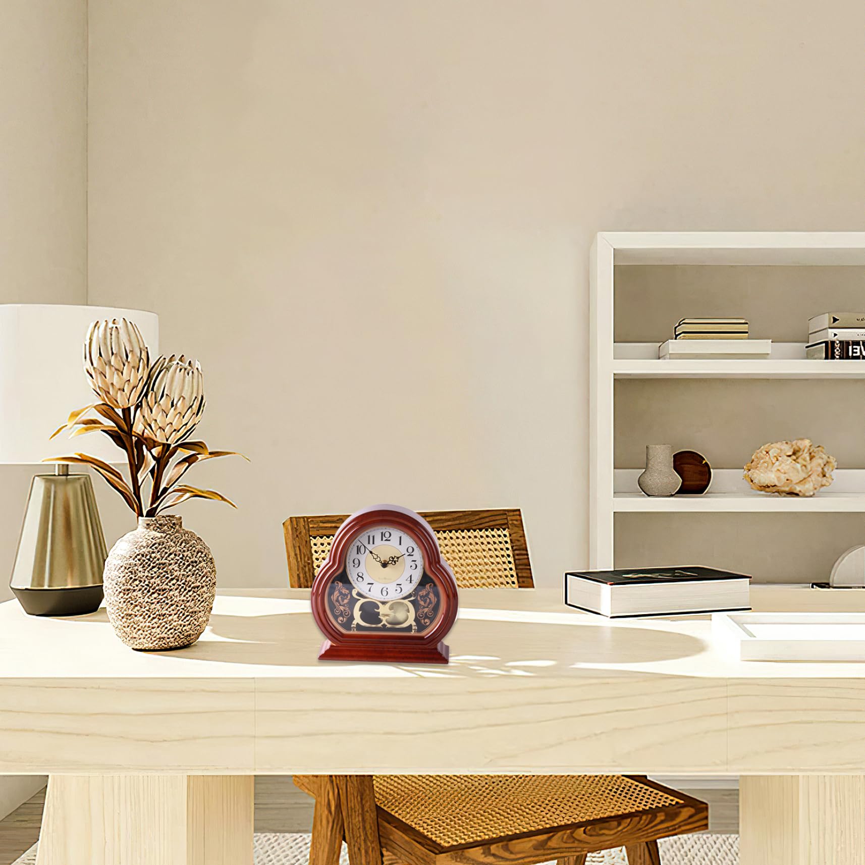 Relojes de repisa para Sala de Estar, Reloj de Manto de Madera de 10.2 Pulgadas con Columpio de péndulo, Reloj de repisa pequeña para Chimenea