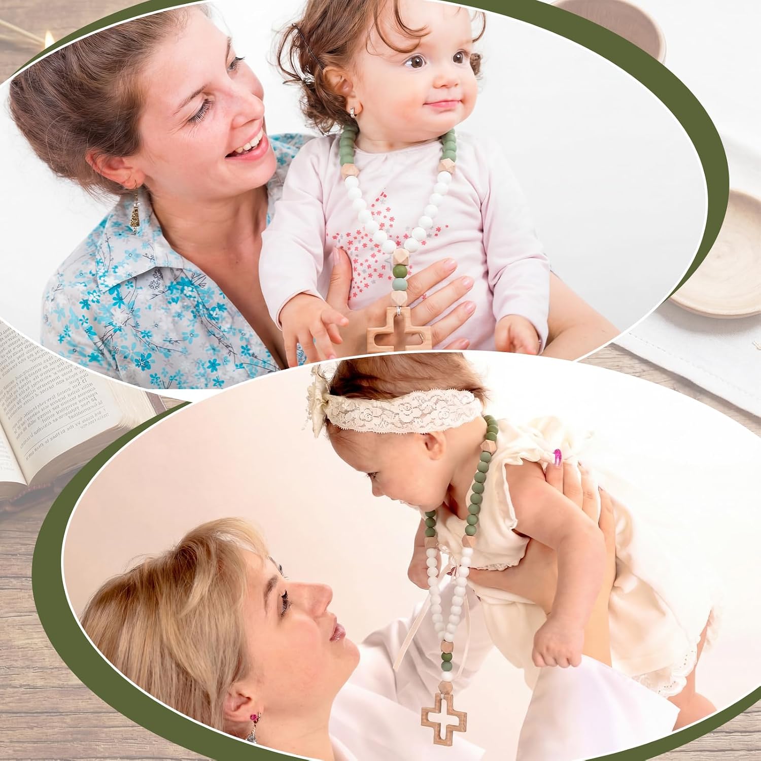 MTLEE Baby Rosary Baptism Gift Silicone God Bless Kids First Rosary with Cross 1st Year Baptism Party Supply for Baby Shower Catholic First Communion Gifts Christian Communion Party Decoration(Green)
