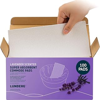 Lunderg Lavender Scented Super Absorbent Commode Pads - Medical Grade Value Pack 100 Count - for Bedside Commode Liners Disposable, Adult Commode Chair, Portable Toilet Bags - Light Scent
