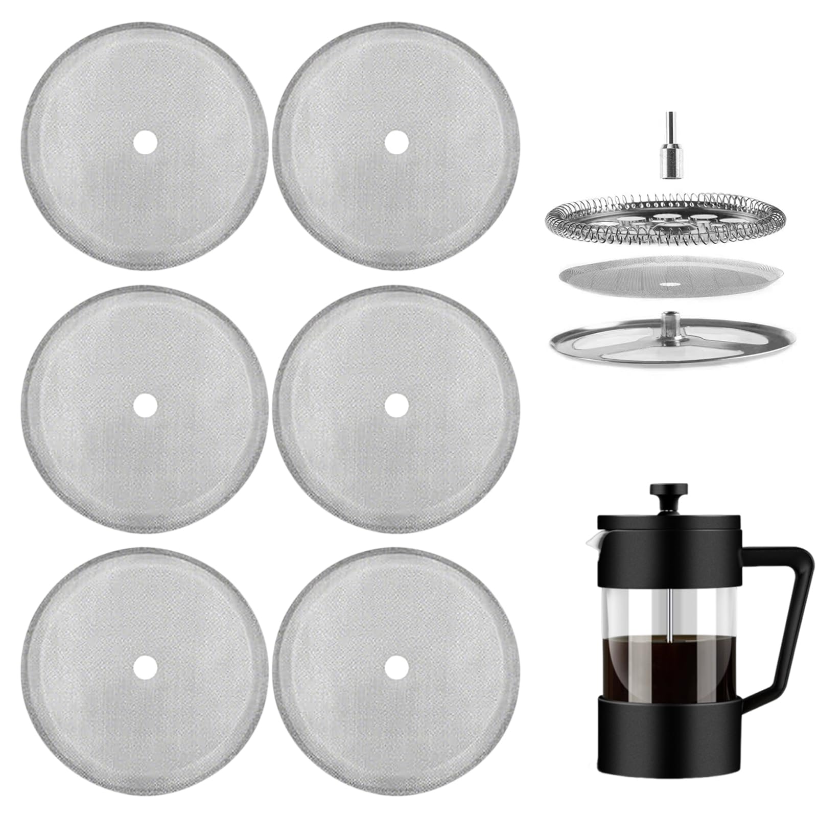 6 Packs 4 Inch Stainless Steel Cafetiere Filter Mesh Screen, Coffee Filter Replacement, Reusable Cafetiere Mesh Replacement for 34oz/1000ml Coffee and Tea Makers