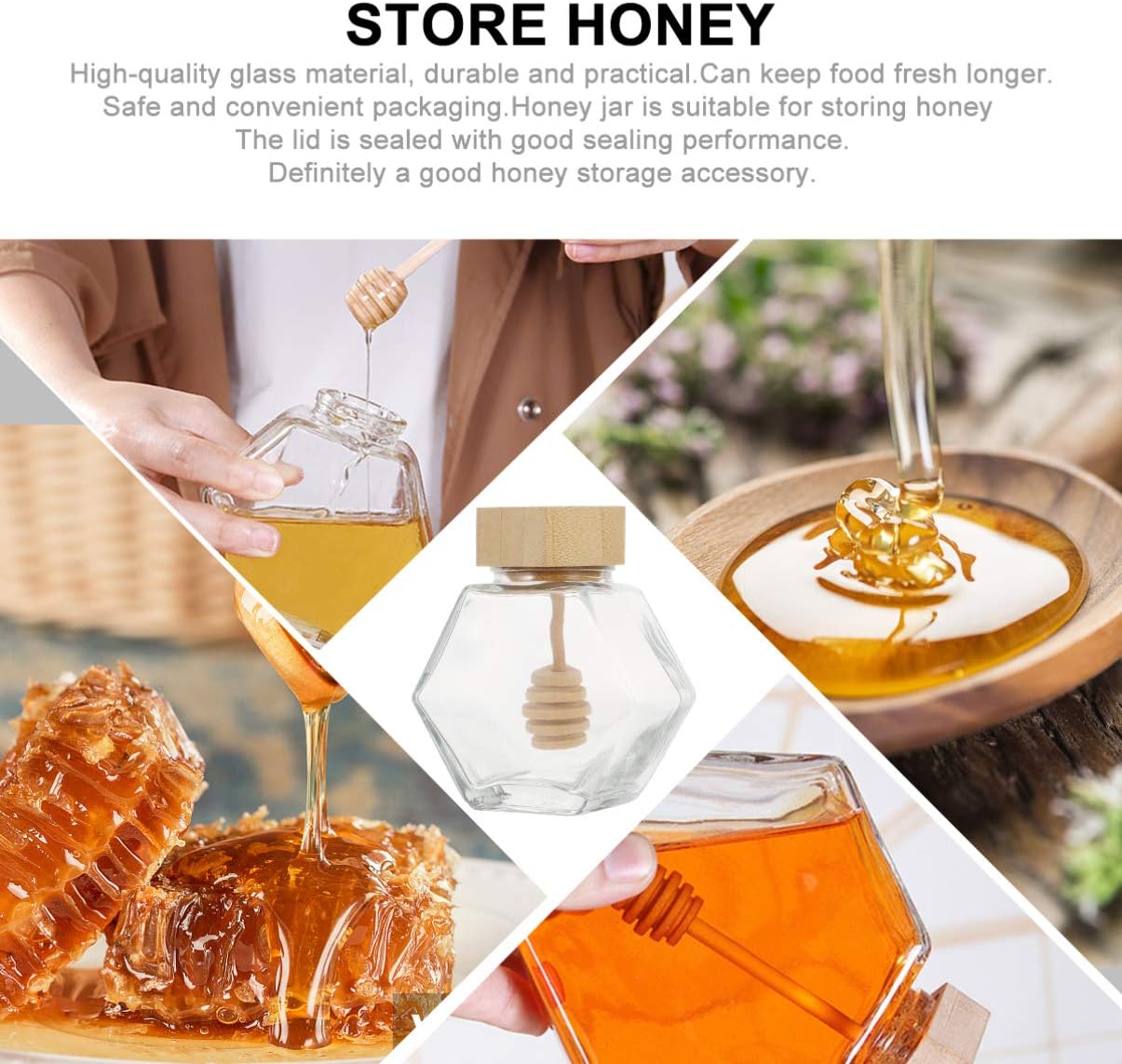 Cabilock 2pcs Honey Storage Jars Glass Wide Mouth Mason Jar Lids for Honey Apothecary for