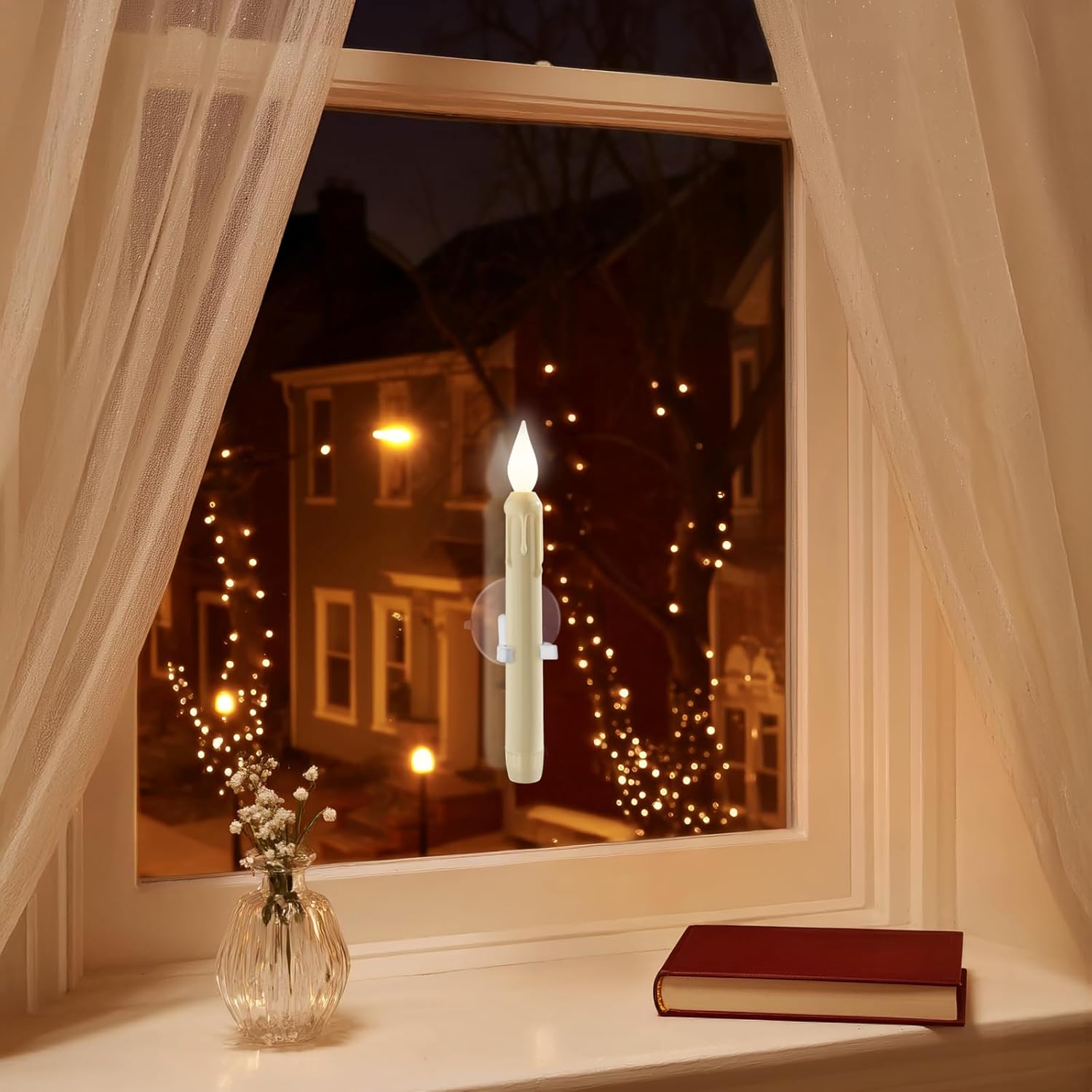 6 Pcs Sensor Dawn to Dusk Window Candles, Flickering Battery Candles for Windows, Ultra Bright Fake Candle Lights with Suction Cup, Led Candlesticks for Xmas Home Decor, White Light - Image 6