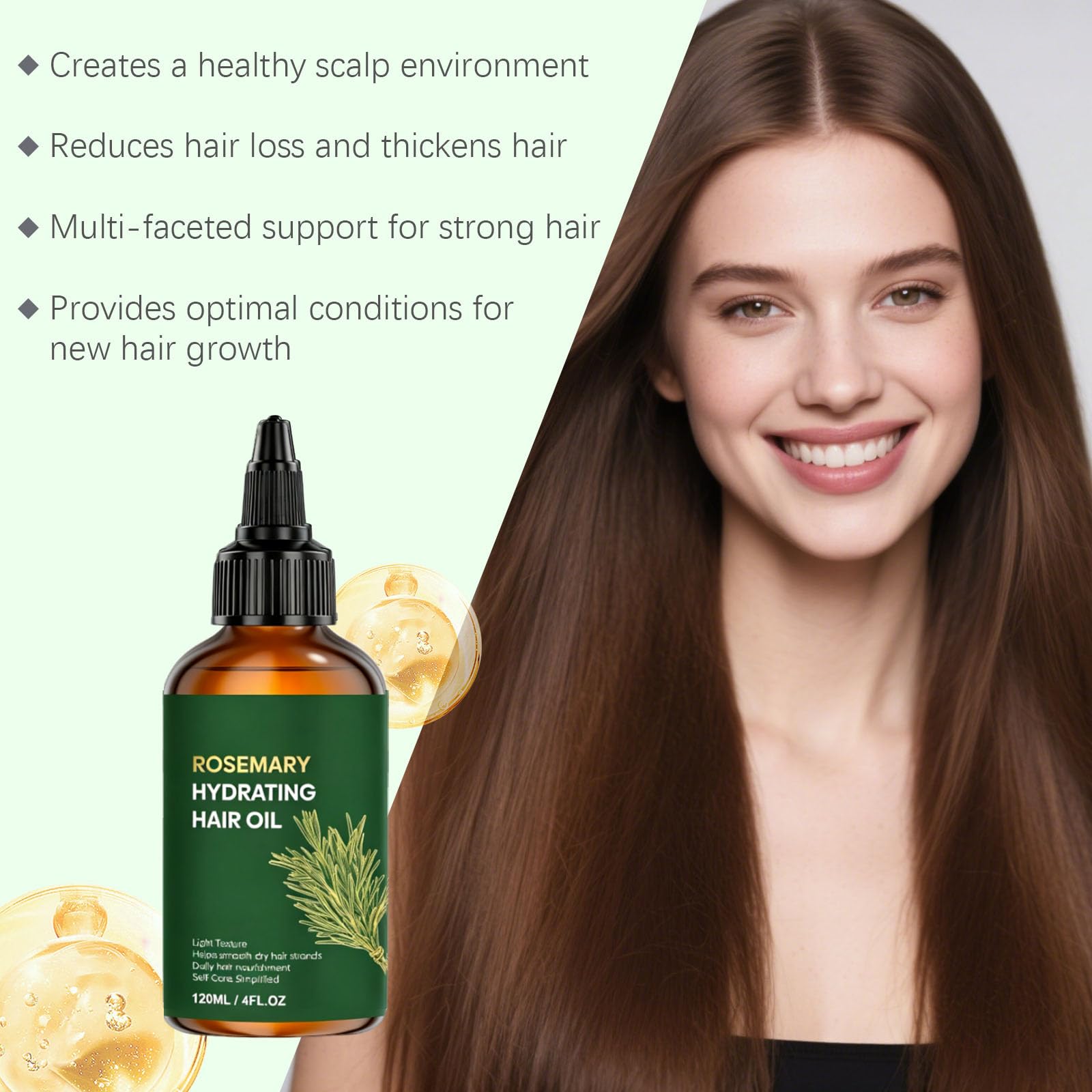 Olio per capelli multiuso al rosmarino, formula leggera non grassa, nutrimento notturno, formula sicura per tutti i tipi di capelli, cura di sé semplificata (6pcs)