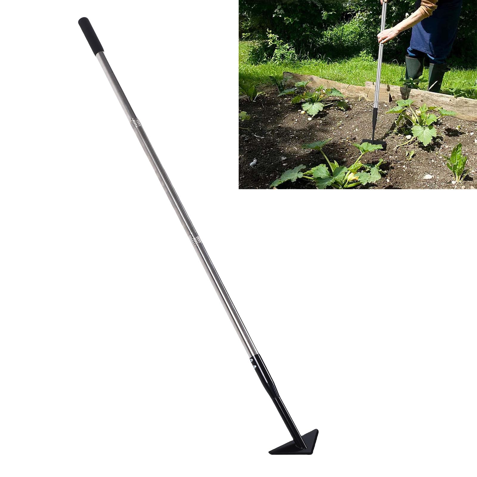 Azada de Jardín Triangular, Azada de Malas Hierbas Resistente con Largo Ajustable de 145 Cm con Diseño Desmontable para Desmalezar el Cultivo del Suelo
