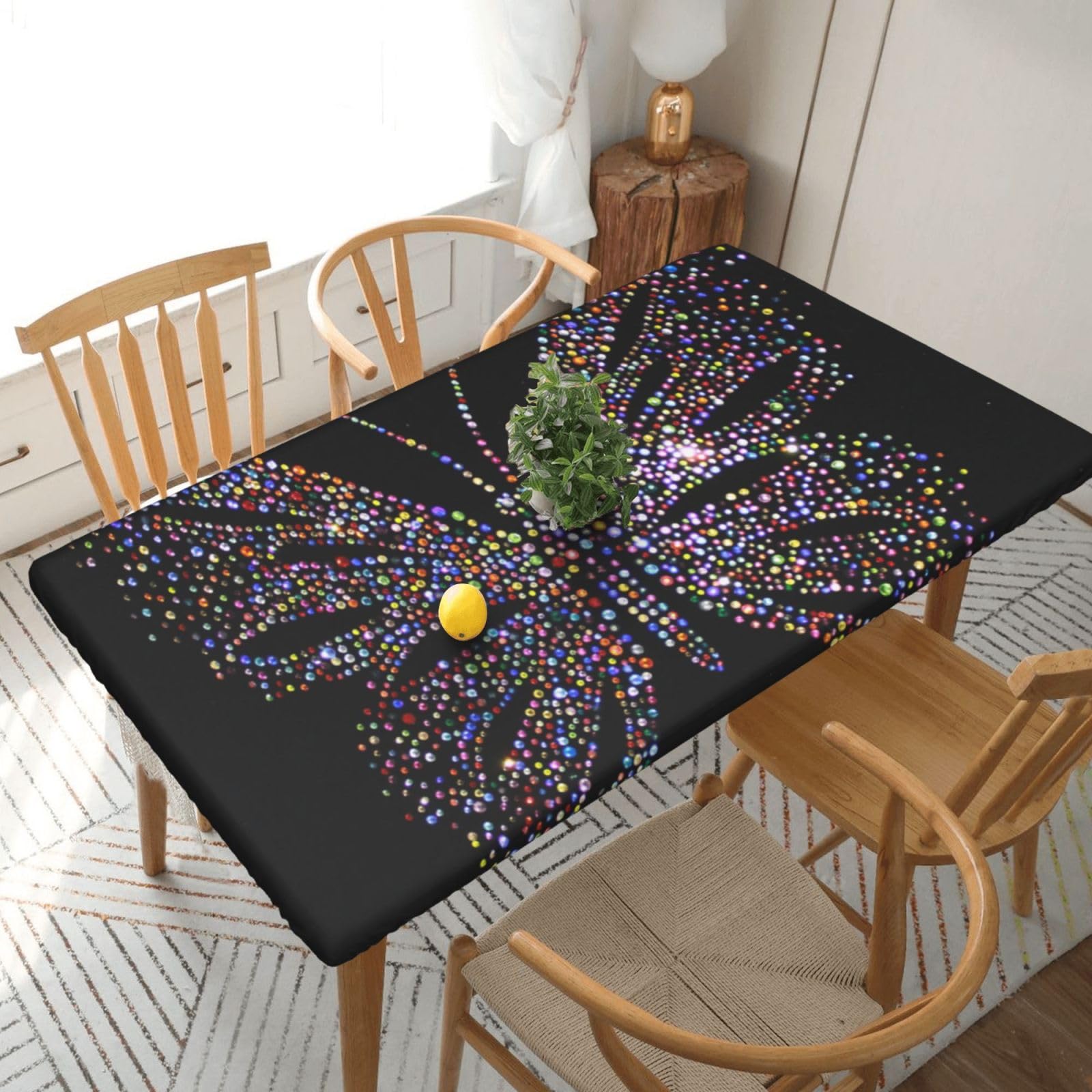 BNVSADC Rhinestone butterfly Printed 5FT Tablecloth Polyester Kitchen Water Resistant Table Cloth Dining Table Decoration Table Covers, 152x76 CM