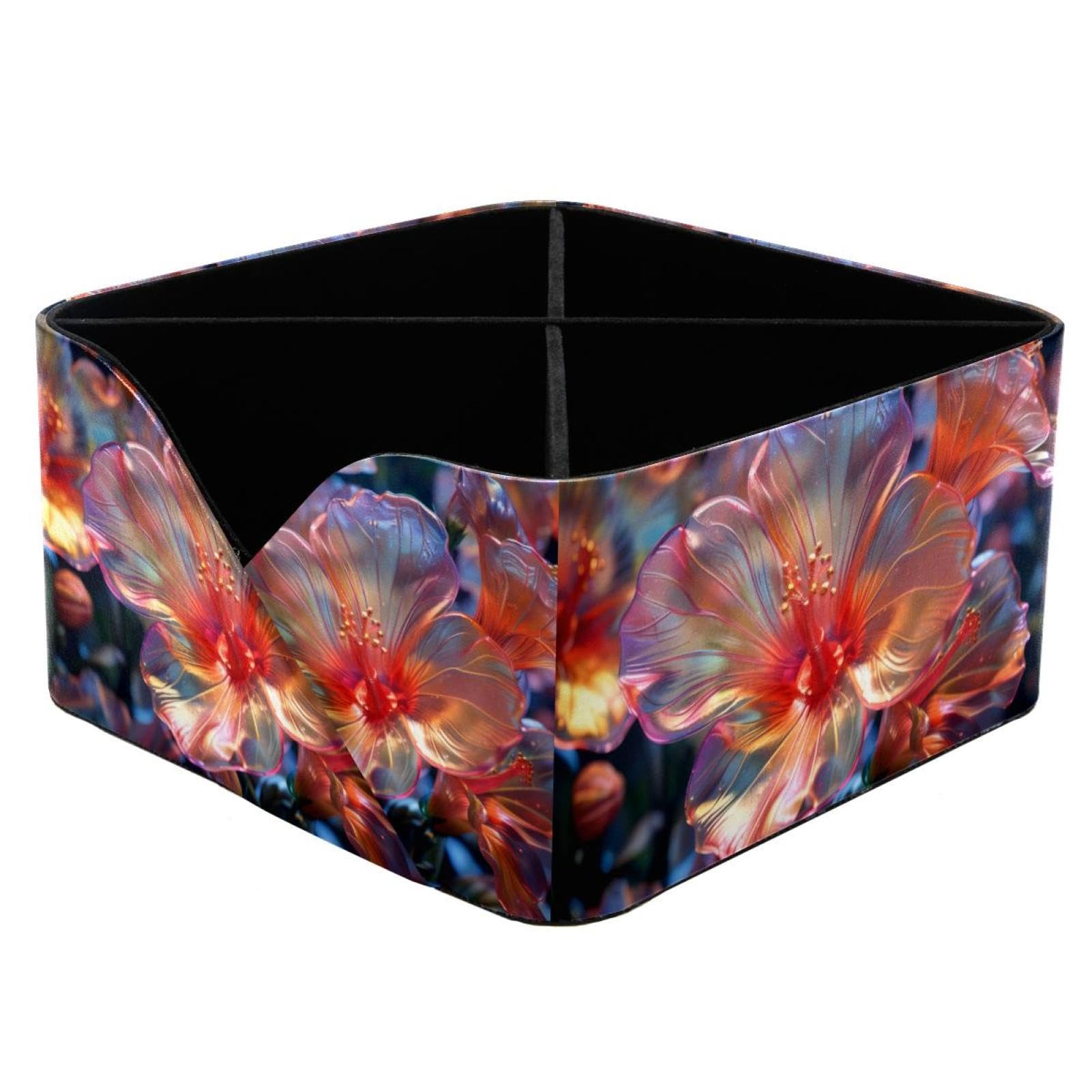 Organiseur de bureau rectangulaire transparent motif fleur en cristal pour stylos et papeterie