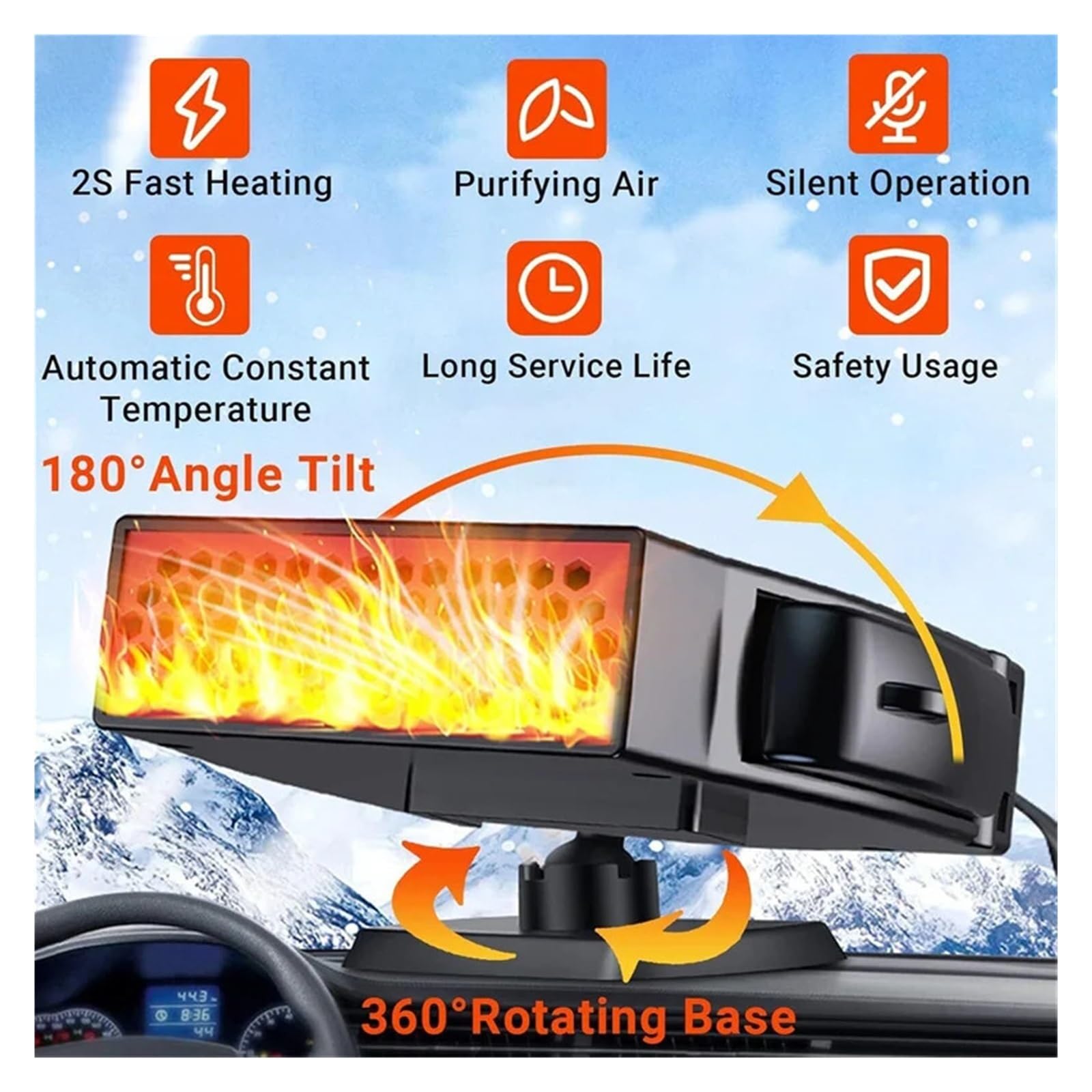 Calentador de coche de 12 V, ventilador eléctrico con base giratoria de 360 ​​grados, secador portátil, desempañador de parabrisas y descongelador.