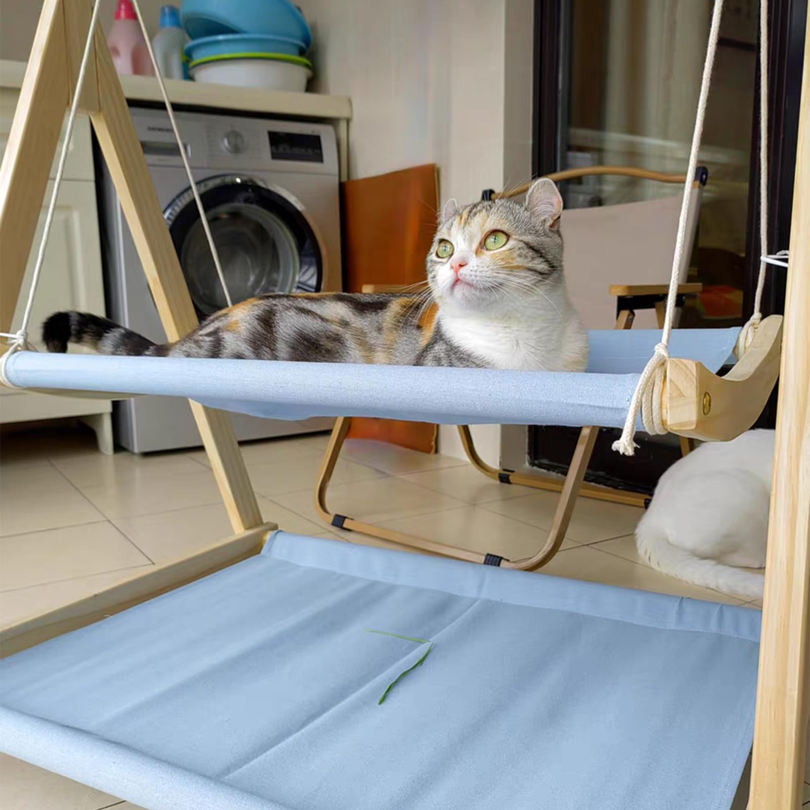 Hamac d'intérieur en bois pour chat, perchoir de couchage sans oscillation avec coussin, parfait pour les chatons pour se détendre et jouer
