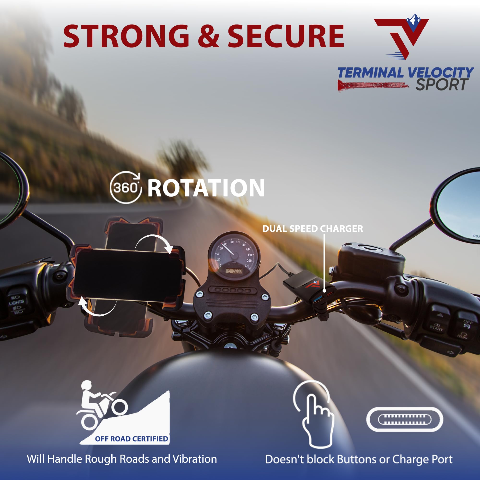 Soporte para teléfono de bicicleta/soporte de motocicleta de US TV Sport Accesorios de motocicleta/accesorios de bicicleta. Soporte para teléfono celular compatible con Harley E Bike ATV ciclomotor