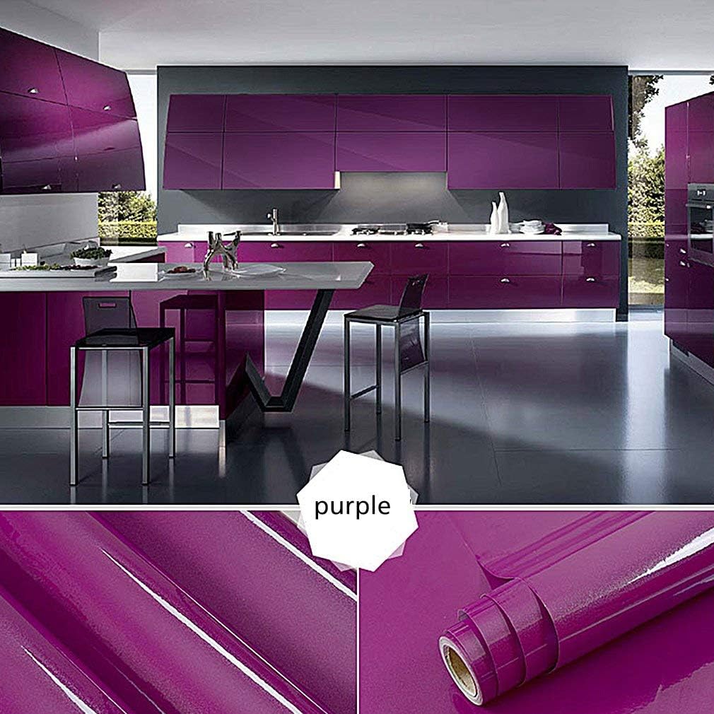 Top Quality Kitchen Cabinet PVC Self-Adhesive Wallpaper Rolls for Furniture / Kitchen / Bathroom 0.61 * 5M Door Sticker Sheet / Door Cabinet Wall Paper, purple