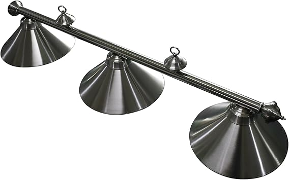 Hathaway 54-in Soft Brushed Stainless Steel 3-Shade Billiard Light Metal Pool Table Light Fixture with Adjustable Hanging Chains & White Interior Shades Hardwired Design for Direct Wiring