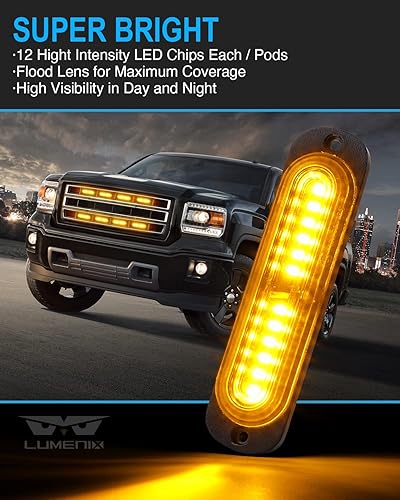 Miniatura 3 de LUMENIX Kit de luces intermitentes estroboscópicas de montaje en superficie LED ámbar con caja de control, rejilla lateral marcador ultra delgado,