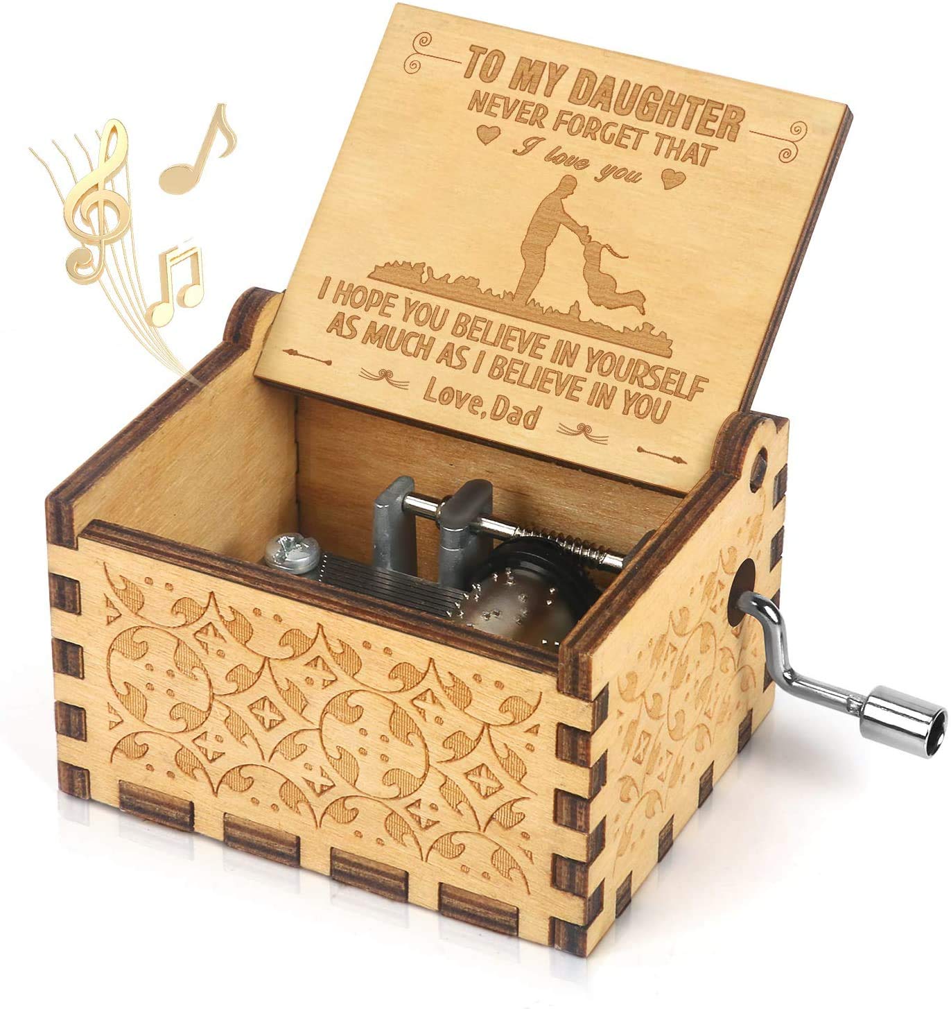 CAMKONG You are My Sunshine Wood Music Boxes,Laser Engraved Vintage Wooden Sunshine Musical Box Gifts for Birthday/Christmas/Valentine's Day (Dad to daughter)