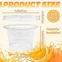 Vista 2 de Qinsihwn 100 Piezas Vasos de Plástico Desechables de 8 OZ con Tapas Planas, Vasos Transparentes de Porción con Tapas Planas, Recipientes de Plástico