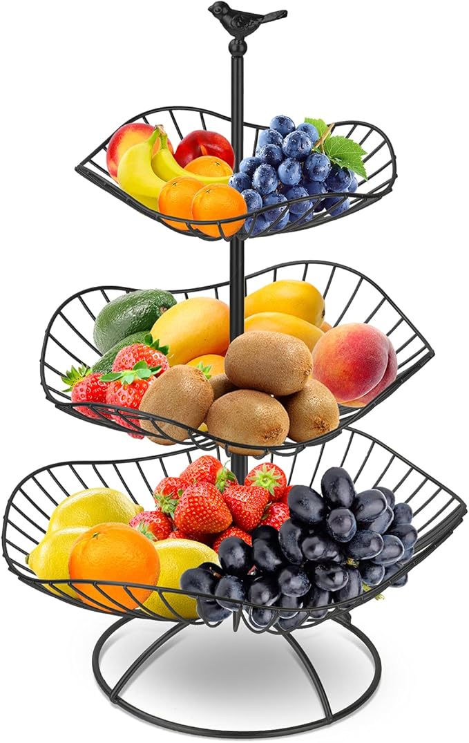 Voency 3Tier Fruit Basket, Metal Fruit Bowls for The Kitchen