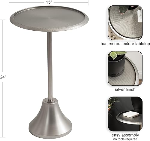 Miniatura 77 de Kate and Laurel Sanzo - Mesa moderna de pedestal para bebidas; 9 x 9 x 23; latón antiguo y negro; mesa auxiliar decorativa con mesa martillada para