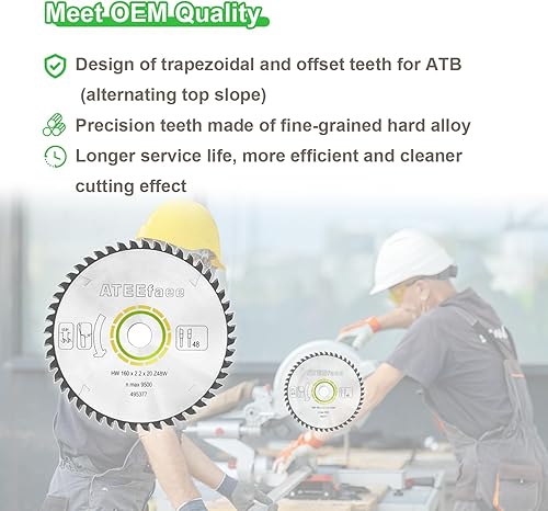 Miniatura 4 de Hoja de sierra de pista mejorada 495377 491952 para Festool TS 55, TS 75, TSC 55, TS 60, ATF 55 E, HK 55, HKC 55, DeWalt DWS520SKH, DWS520K, Makita
