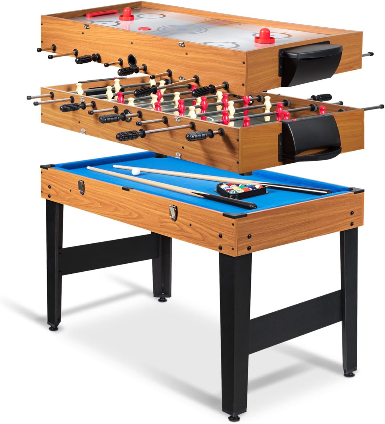 Goplus 48 Inch Multi Game Table, 3-in-1 Adult Size Foosball, Pool Table, Slide Hockey Table, Combo Table Set w/Billiard, Soccer & Hockey for Arcade, Party, Family Night, Game Room