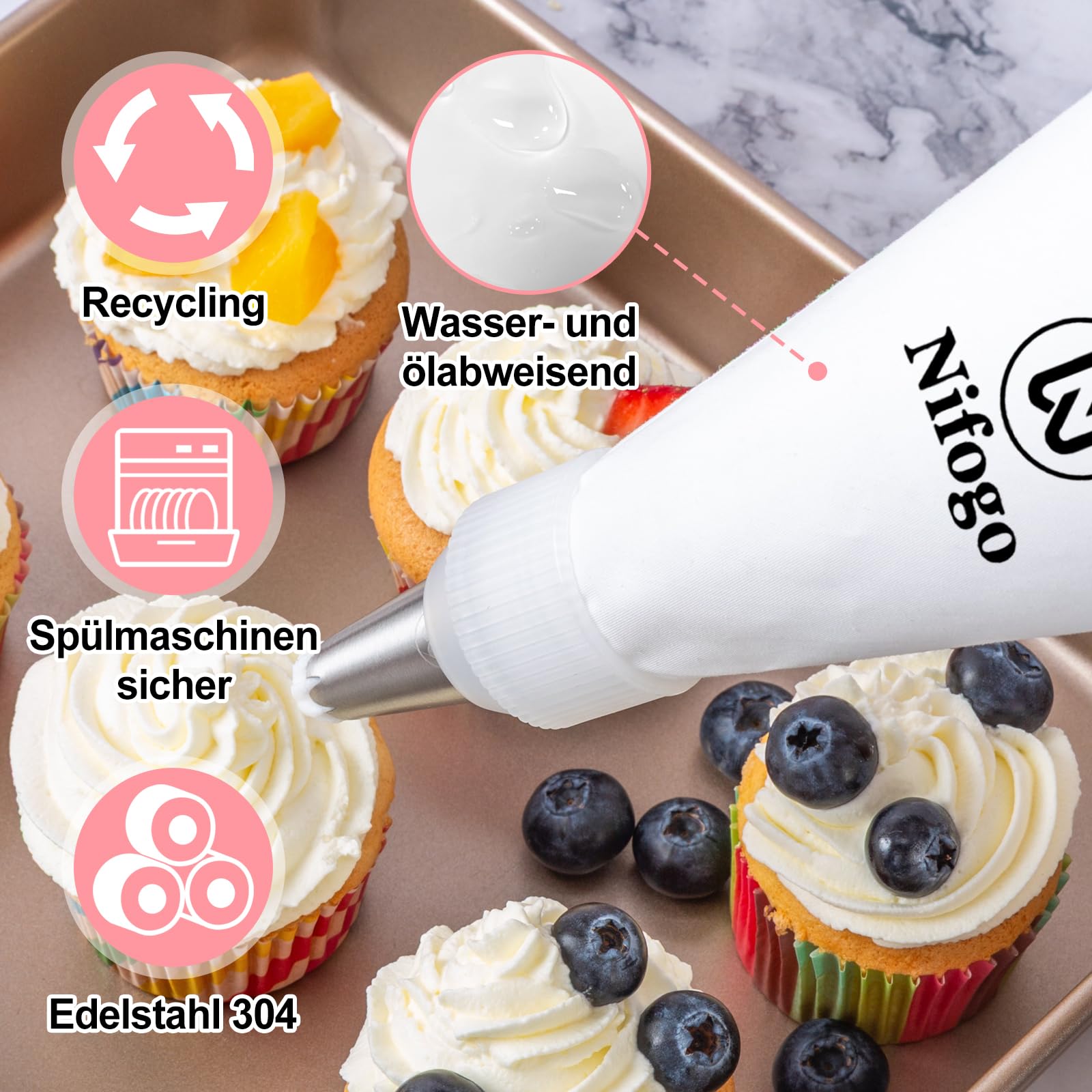 Nifogo Icing Bags with Nozzles Large Professional 33 Pieces - Image 4