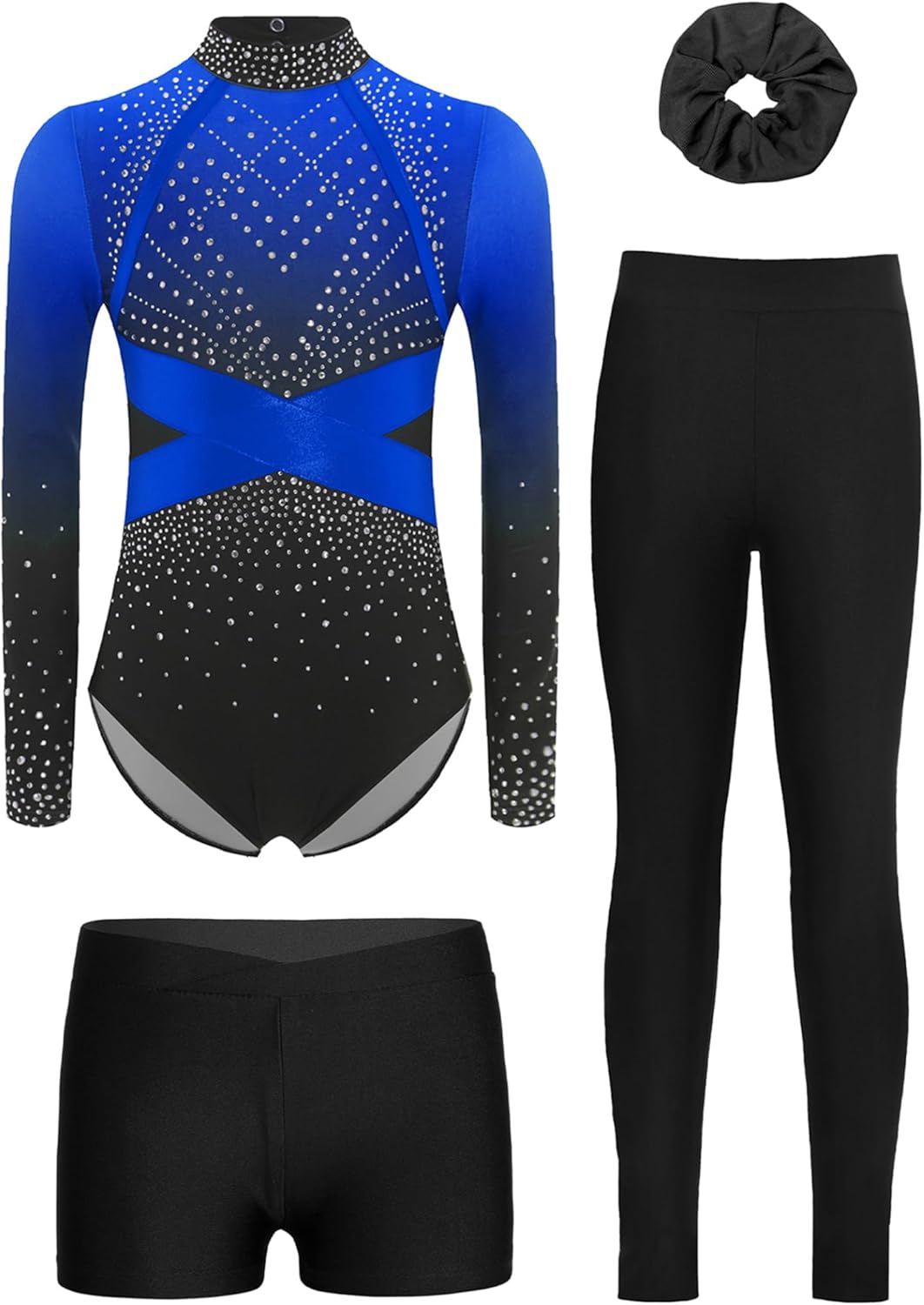 Gymnastics Leotard for Girls Long Sleeve Tumbling Unitard with Shorts Leggings Hairband Dance Outfit
