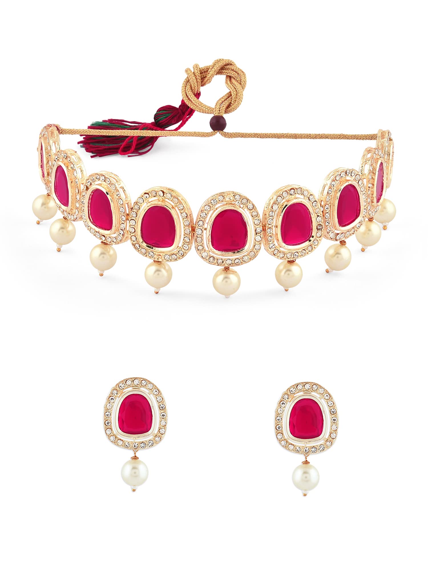 ZAVERI PEARLS Rani Pink Dazzling Stones & Austrian Diamonds Choker Necklace & Earring Set For Women-ZPFK16091 (B0C4TX32DY) Amazon Price History, Amazon Price Tracker