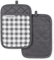 Vista 5 de KitchenAid - Juego de manoplas de cocina Gingham 2 piezas, Negro mate, 18x25 cm (7"x10")